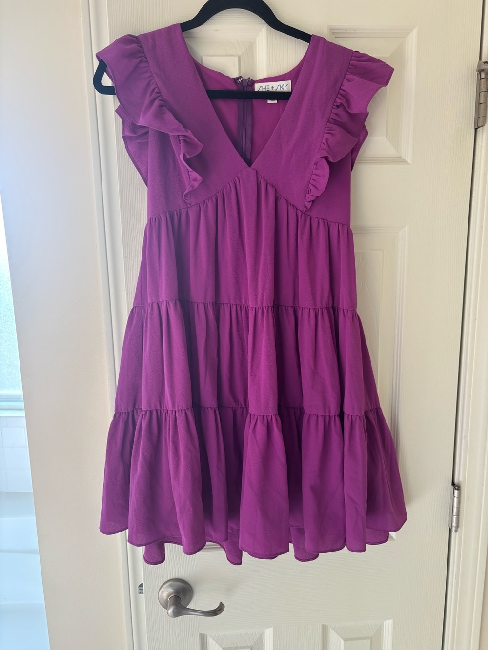 She + Sky Women’s  Ruffle Tiered Dress in Bright Purple